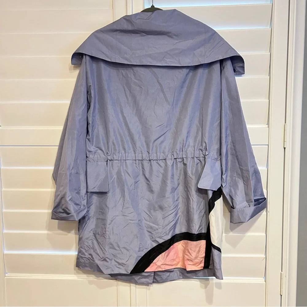 Akris-Valdemar Wink Print Taffeta Parka Jacket Periwinkle Blue Multi Size 12 - Picture 8 of 9